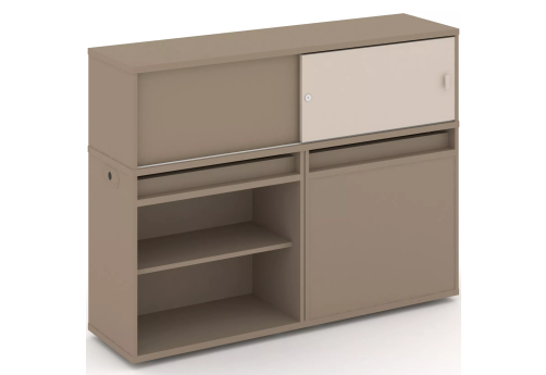 Тумба двойная с надставкой низкой (набор №13, вариант 1), цвет латте + капучино