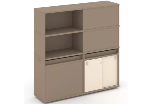 Тумба двойная с надставкой высокой (набор №21, вариант 1), цвет латте + сатин