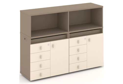 Тумба двойная с надставкой низкой (набор №3, вариант 1), цвет латте + сатин