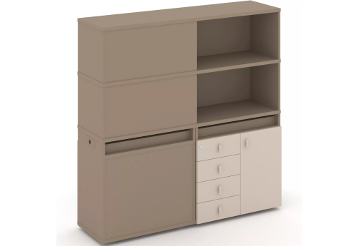 Тумба двойная с надставкой высокой (набор №18, вариант 2), цвет латте + капучино