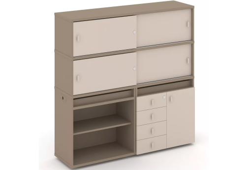 Тумба двойная с надставкой высокой (набор №11, вариант 1), цвет латте + капучино