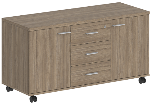 Тумба сервисная с 3 ящиками (метабокс) с замком и 2 фасадами Индиго Вуд, цвет дуб темный