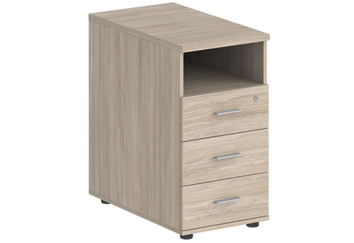 Тумба приставная с 3 ящиками и нишей с замком без топа Индиго Вуд, цвет дуб светлый