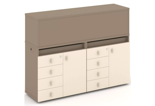 Тумба двойная с надставкой низкой (набор №4, вариант 2), цвет латте + сатин