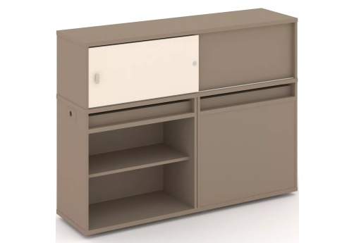 Тумба двойная с надставкой низкой (набор №14, вариант 2), цвет латте + сатин