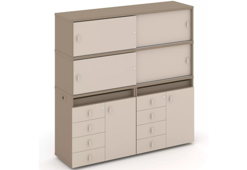 Тумба двойная с надставкой высокой (набор №5, вариант 1), цвет латте + капучино