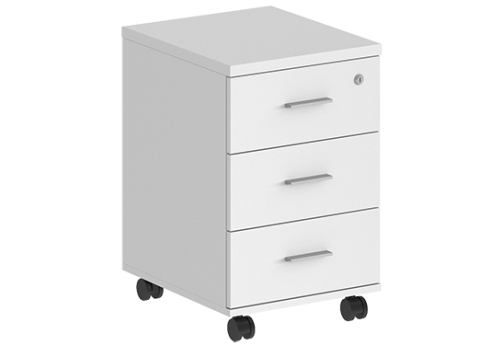 Тумба мобильная с 3 ящиками и замком Индиго Вуд, цвет белый