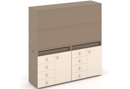 Тумба двойная с надставкой высокой (набор №5, вариант 2), цвет латте + сатин