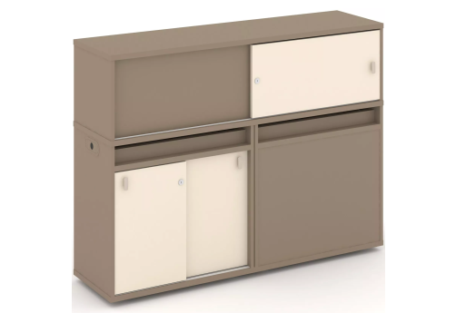 Тумба двойная с надставкой низкой (набор №21, вариант 1), цвет латте + сатин