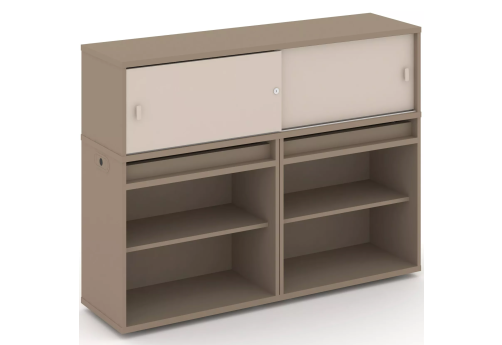 Тумба двойная с надставкой низкой (набор №2, вариант 1), цвет латте + капучино