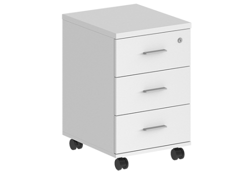 Тумба мобильная с 3 ящиками (метабокс) и замком Индиго Вуд, цвет белый