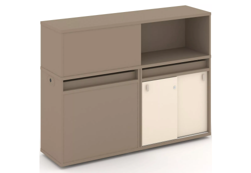 Тумба двойная с надставкой низкой (набор №19, вариант 2), цвет латте + сатин