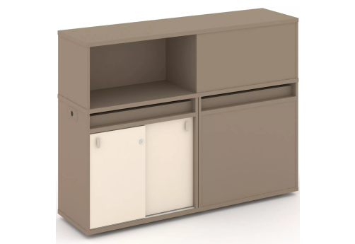 Тумба двойная с надставкой низкой (набор №20, вариант 2), цвет латте + сатин