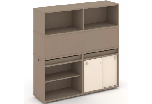 Тумба двойная с надставкой высокой (набор №13, вариант 3), цвет латте + сатин