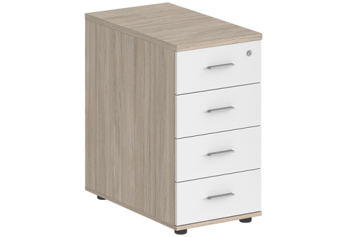 Тумба приставная с 4 ящиками с замком без топа Индиго Вуд, цвет дуб светлый + белый