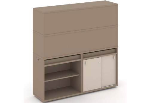 Тумба двойная с надставкой высокой (набор №14, вариант 2), цвет латте + капучино