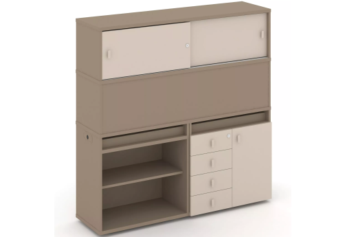 Тумба двойная с надставкой высокой (набор №12, вариант 2), цвет латте + капучино