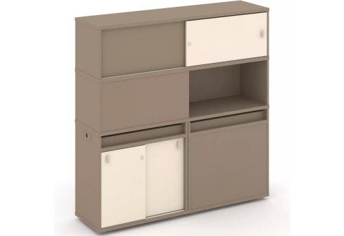 Тумба двойная с надставкой высокой (набор №32, вариант 1), цвет латте + сатин