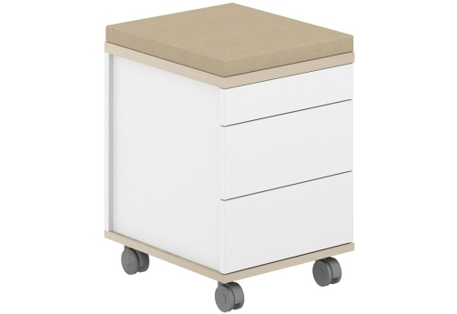 Тумба мобильная 2 ящика + 1 ящик-лоток метабокс с подушкой Фламинго, цвет белый + акация + бежевый