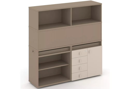 Тумба двойная с надставкой высокой (набор №10, вариант 4), цвет латте + капучино