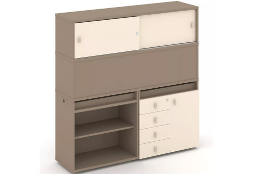 Тумба двойная с надставкой высокой (набор №12, вариант 2), цвет латте + сатин