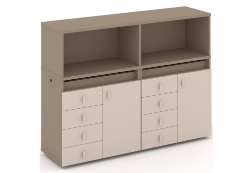 Тумба двойная с надставкой низкой (набор №3, вариант 1), цвет латте + капучино