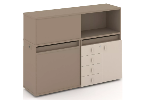 Тумба двойная с надставкой низкой (набор №15, вариант 2), цвет латте + капучино