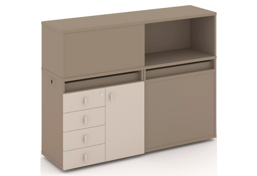 Тумба двойная с надставкой низкой (набор №15, вариант 1), цвет латте + капучино