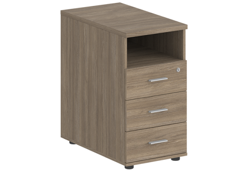 Тумба приставная с 3 ящиками (метабокс) и нишей с замком без топа Индиго Вуд, цвет дуб темный