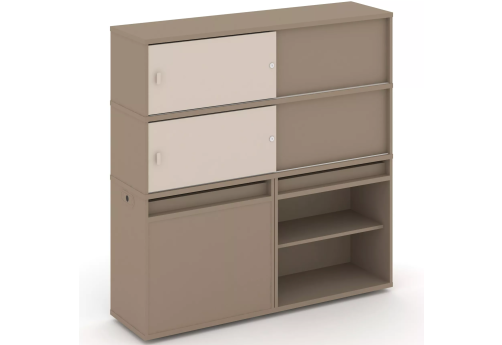 Тумба двойная с надставкой высокой (набор №23, вариант 1), цвет латте + капучино