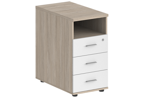 Тумба приставная с 3 ящиками и нишей с замком без топа Индиго Вуд, цвет дуб светлый + белый