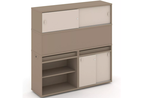 Тумба двойная с надставкой высокой (набор №15, вариант 2), цвет латте + капучино