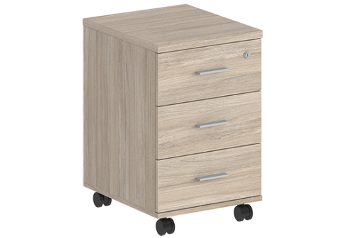 Тумба мобильная с 3 ящиками и центральным замком Индиго Вуд, цвет дуб светлый