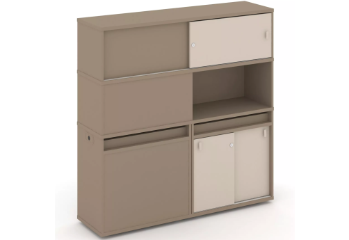 Тумба двойная с надставкой высокой (набор №32, вариант 2), цвет латте + капучино