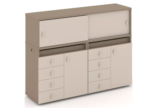 Тумба двойная с надставкой низкой (набор №4, вариант 1), цвет латте + капучино