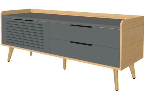 Опорная тумба рабочего стола правая, цвет графит + дуб сорано