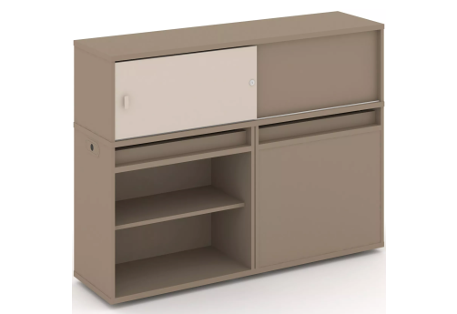 Тумба двойная с надставкой низкой (набор №14, вариант 2), цвет латте + капучино