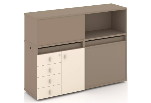 Тумба двойная с надставкой низкой (набор №15, вариант 1), цвет латте + сатин