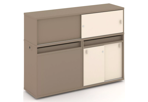 Тумба двойная с надставкой низкой (набор №21, вариант 2), цвет латте + сатин