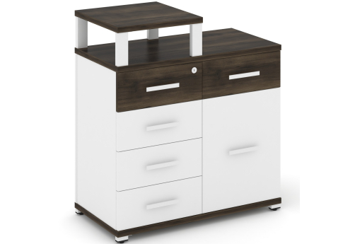 Тумба приставная широкая 5 ящиков + 1 распашной фасад с надставкой узкой Динен, цвет дуб мали-белый