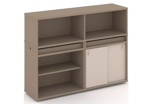 Тумба двойная с надставкой низкой (набор №9, вариант 1), цвет латте + капучино