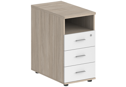 Тумба приставная с 3 ящиками и нишей с замком без топа Индиго Вуд, цвет дуб светлый + белый