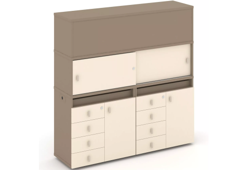 Тумба двойная с надставкой высокой (набор №6, вариант 1), цвет латте + сатин