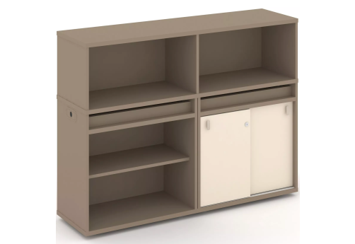 Тумба двойная с надставкой низкой (набор №9, вариант 1), цвет латте + сатин