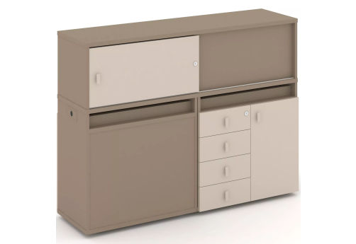 Тумба двойная с надставкой низкой (набор №18, вариант 1), цвет латте + капучино