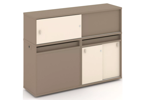 Тумба двойная с надставкой низкой (набор №22, вариант 1), цвет латте + сатин