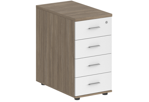 Тумба приставная с 4 ящиками с замком без топа Индиго Вуд, цвет дуб темный + белый