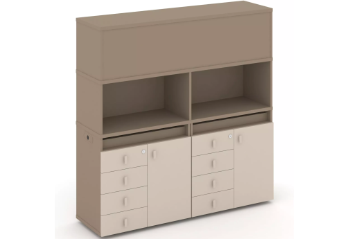 Тумба двойная с надставкой высокой (набор №4, вариант 4), цвет латте + капучино