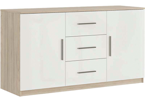 Креденция с ящиками с глянцевым фасадом Виенсо, цвет вяз + белый