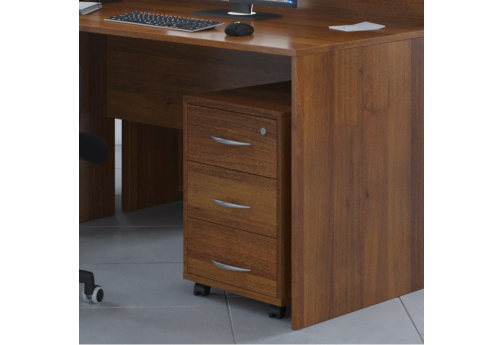 Тумба подкатная бюджетная 3 ящика с замком МЛ Стиль Орех, цвет орех